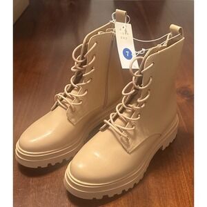 NIB A New Day Women's Tan Bridget Platform Combat Boots Zipper & Lace Up Size 7